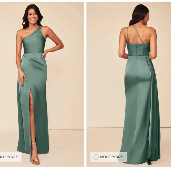 Elegant One-Shoulder Green Dress - Picture 1 of 3